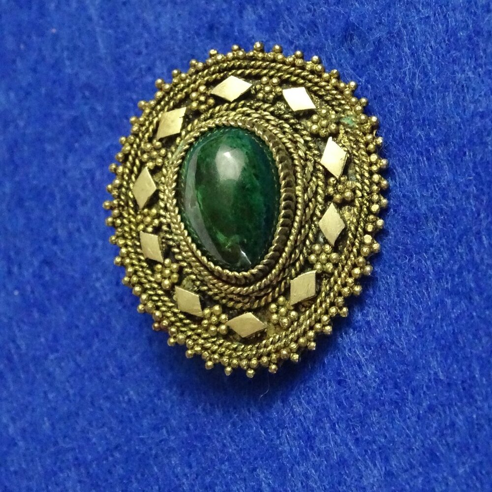 ISRAEL Gold over 925 Sterling Silver Vintage Cabochon Cut Eilat Brooch Pin 10.5g